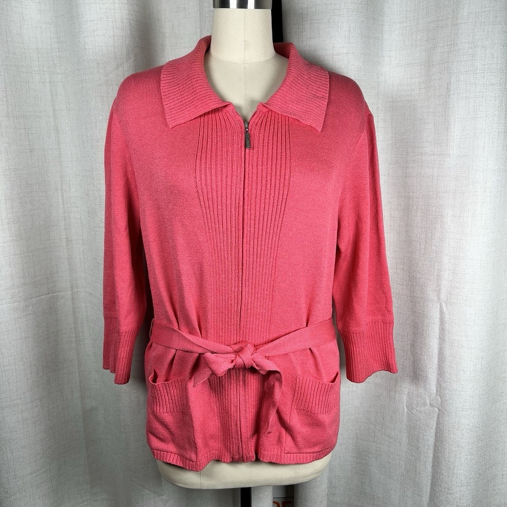 St John Zip Up Cardigan Sweater Jacket Wool Blend Rose Pink Women's Large